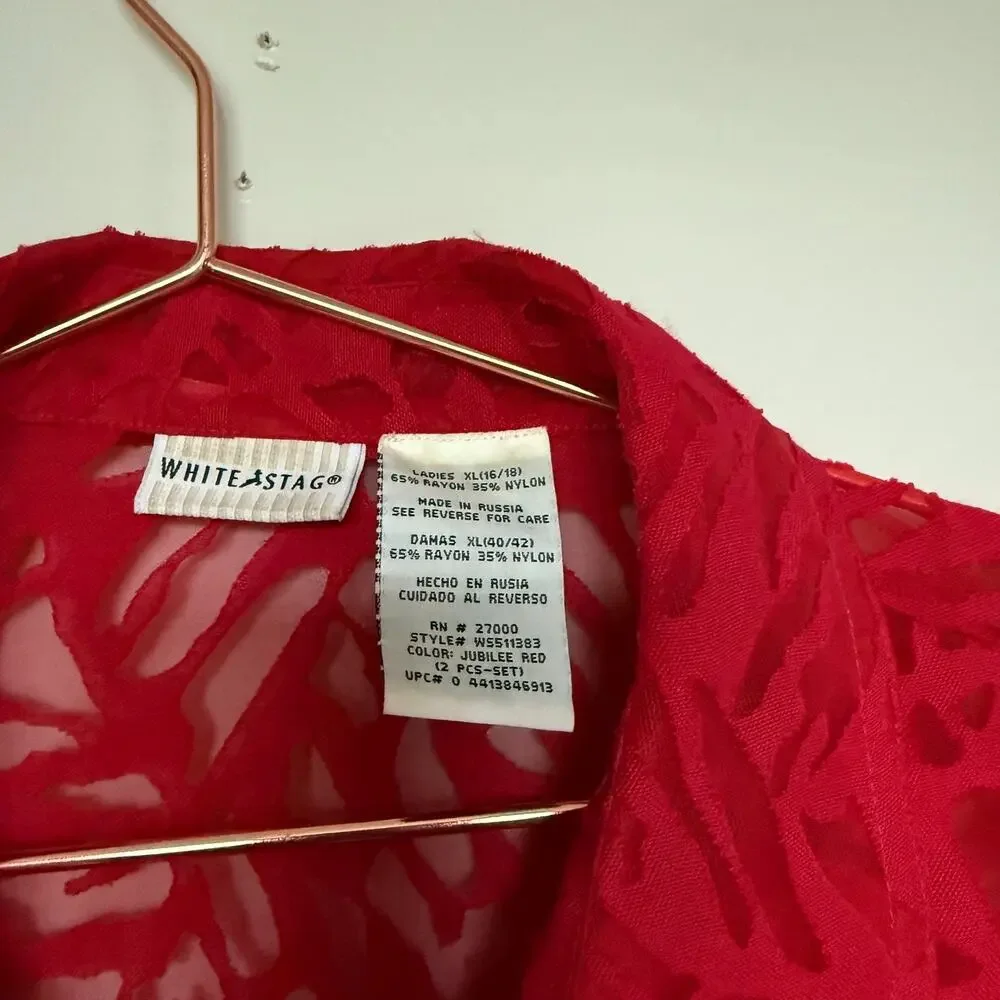 White Stag Womens Top XL Red Sheer Romantic Coquette Vintage Valentine's Day - Picture 4 of 6